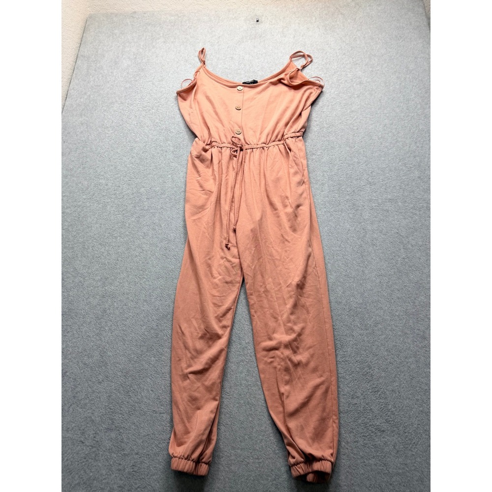 Ambiance Pink Button Front Spaghetti Strap Jogger Jumpsuit Large